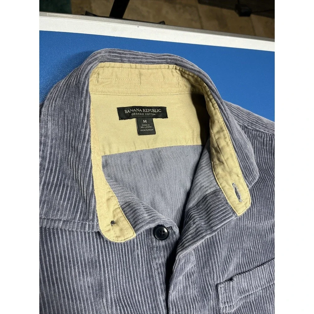 Banana Republic Men's Blue‎ Gray Button-Up Shirt, Size M Organic Cotton Nice!